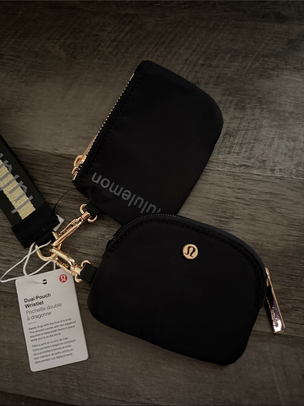 lululemon athletica Black Dual Pouch Wristlet with Gold Strap Accent - Picture 2 of 5